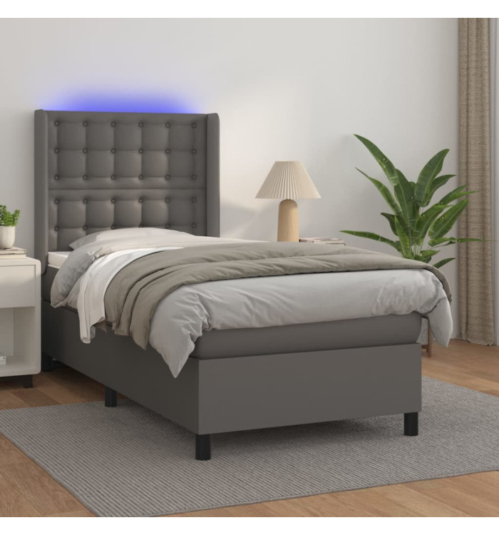 Sommier à lattes de lit matelas LED Gris 80x200 cm Similicuir | Mobilier & Déco