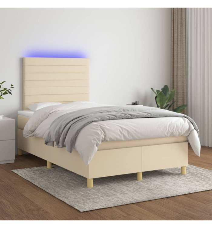 Sommier à lattes de lit et matelas et LED Crème 120x200cm Tissu | Mobilier & Déco
