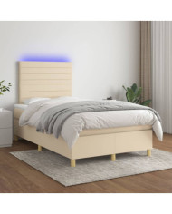 Sommier à lattes de lit et matelas et LED Crème 120x200cm Tissu | Mobilier & Déco