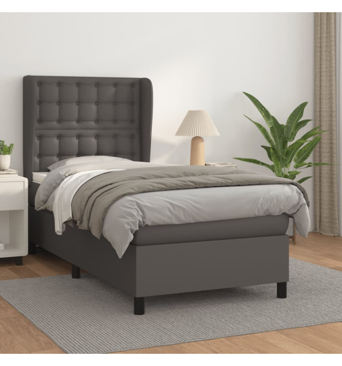 Sommier à lattes de lit avec matelas Gris 80x200 cm Similicuir | Mobilier & Déco
