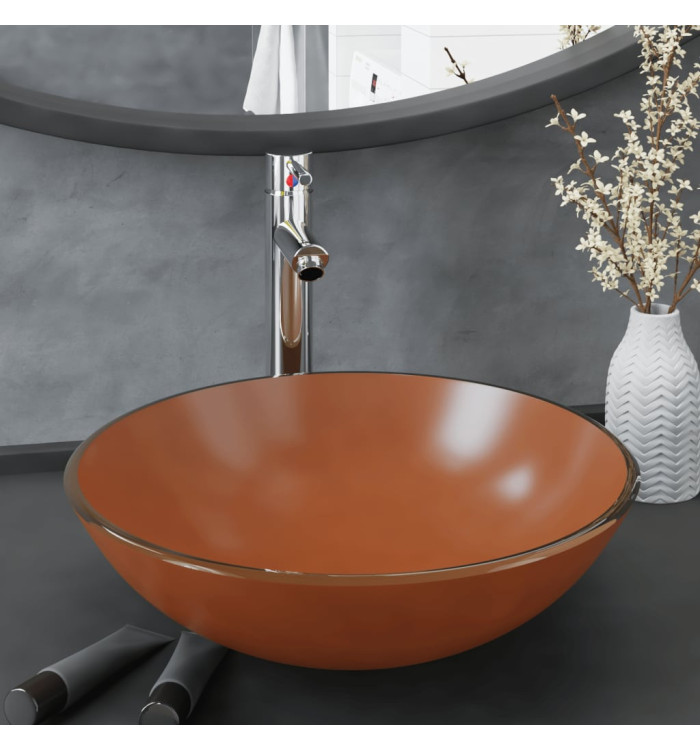 Lavabo de bain avec robinet et drain à poussoir Verre trempé | Mobilier & Déco