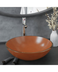 Lavabo de bain avec robinet et drain à poussoir Verre trempé | Mobilier & Déco