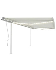Auvent manuel rétractable avec LED 4x3 m Crème | Mobilier & Déco