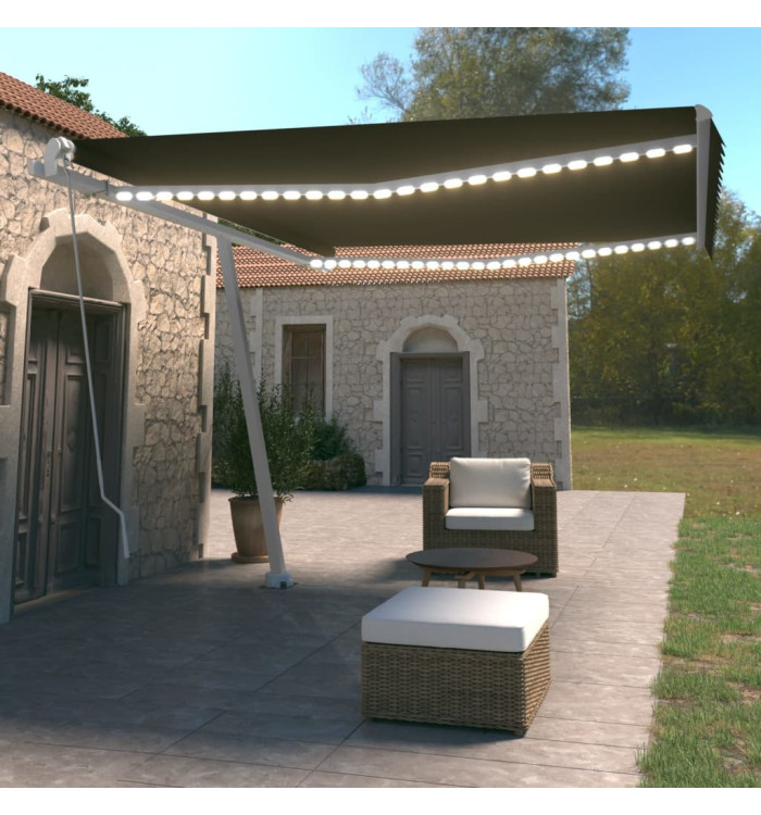 Auvent manuel rétractable avec LED 450x350 cm Anthracite | Mobilier & Déco