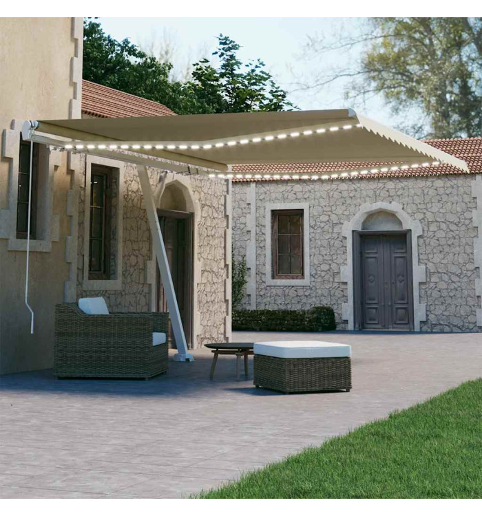 Auvent manuel rétractable avec LED 400x300 cm Crème | Mobilier & Déco