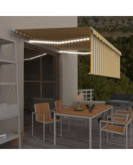 Auvent manuel rétractable avec store et LED 4x3m Jaune et blanc | Mobilier & Déco