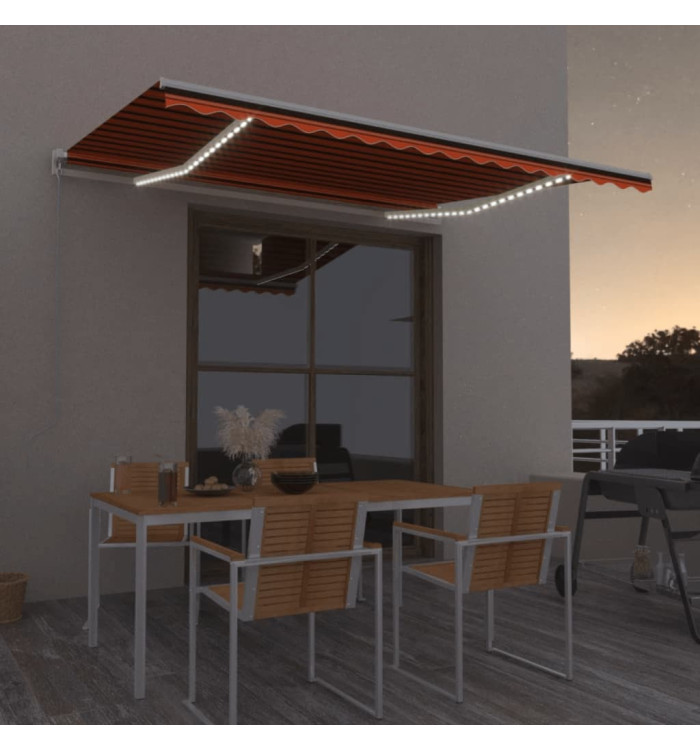 Auvent manuel rétractable avec LED 450x350 cm Orange et marron | Mobilier & Déco
