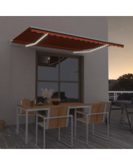 Auvent manuel rétractable avec LED 450x350 cm Orange et marron | Mobilier & Déco