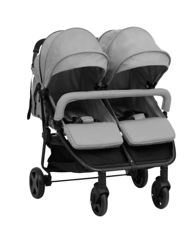 Poussette à deux places Gris clair et noir Acier | Mobilier & Déco