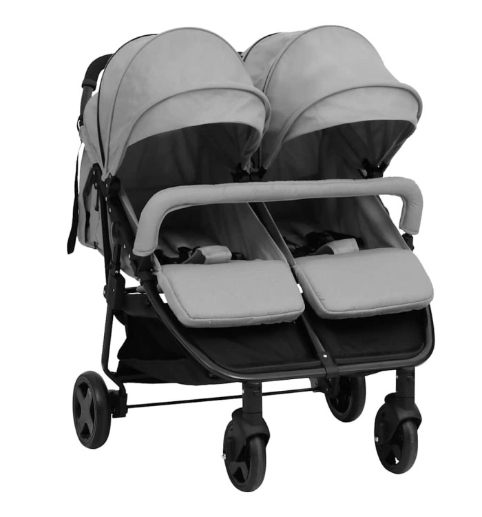 Poussette à deux places Gris clair et noir Acier | Mobilier & Déco