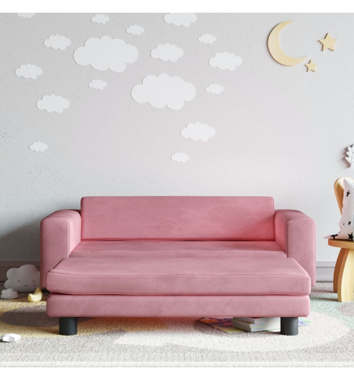Canapé avec repose-pied pour enfants rose 100x50x30 cm velours | Mobilier & Déco