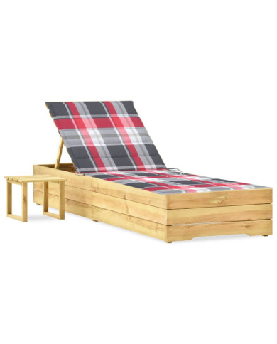Chaise longue de jardin avec table et coussin Pin imprégné | Mobilier & Déco