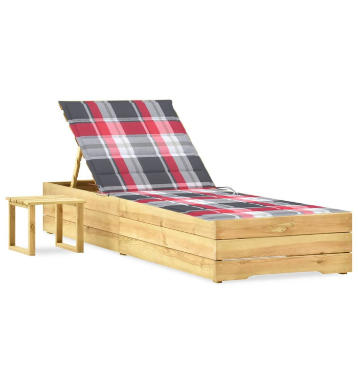 Chaise longue de jardin avec table et coussin Pin imprégné | Mobilier & Déco