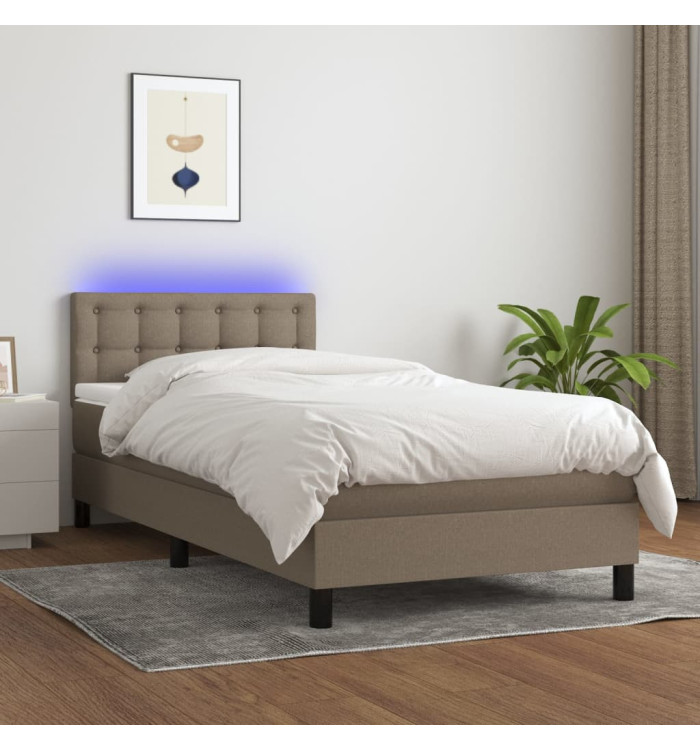 Sommier à lattes de lit avec matelas LED Taupe 90x190 cm Tissu | Mobilier & Déco