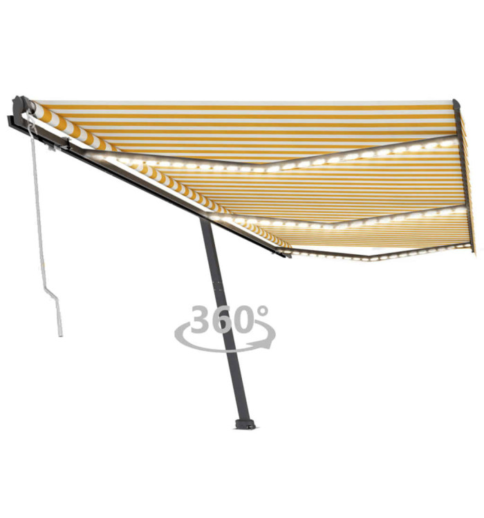 Auvent automatique capteur de vent/LED 600x300cm Jaune et blanc | Mobilier & Déco