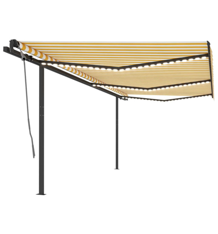 Auvent automatique capteur de vent/LED 6x3 m Jaune et blanc | Mobilier & Déco