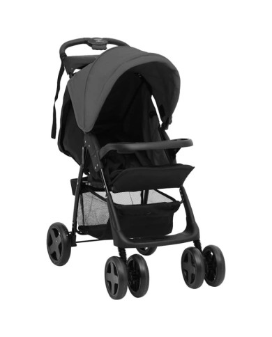 Poussette pour bébé 2-en-1 Gris foncé et noir Acier | Mobilier & Déco