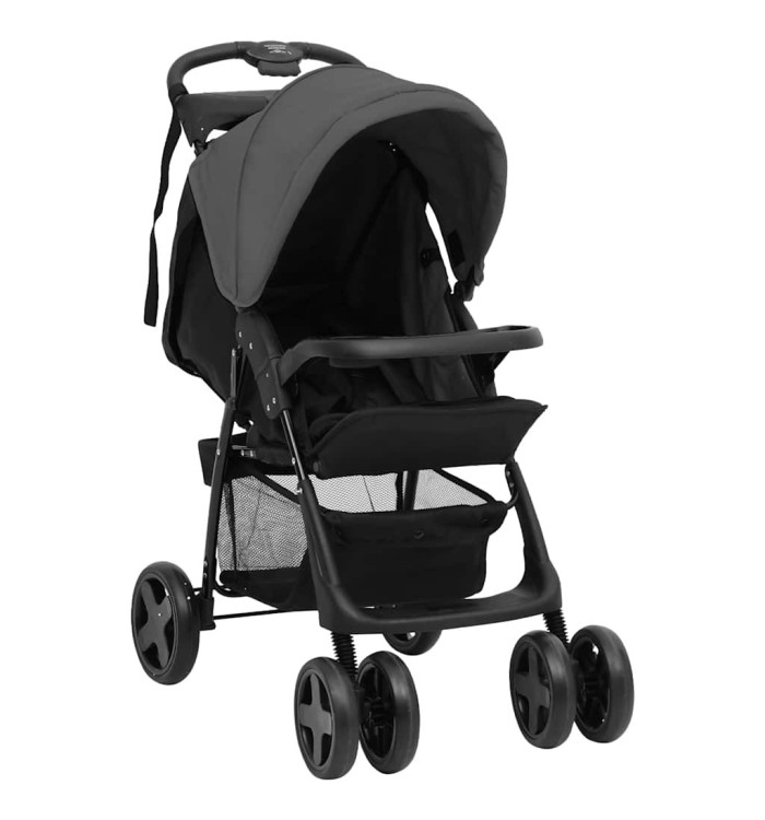 Poussette pour bébé 2-en-1 Gris foncé et noir Acier | Mobilier & Déco
