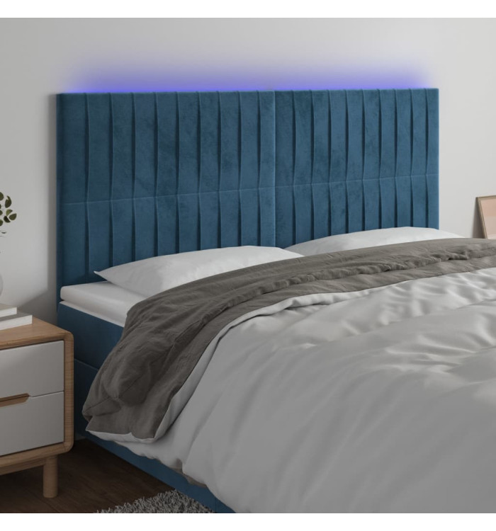 Tête de lit à LED Bleu foncé 160x5x118/128 cm Velours | Mobilier & Déco