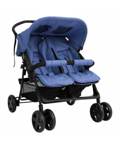Poussette à deux places Bleu marine Acier | Mobilier & Déco