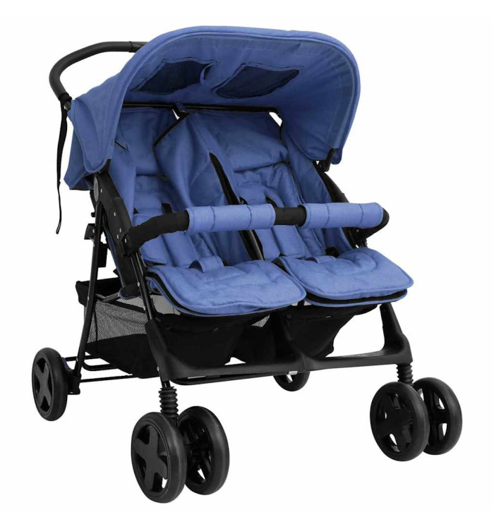 Poussette à deux places Bleu marine Acier | Mobilier & Déco