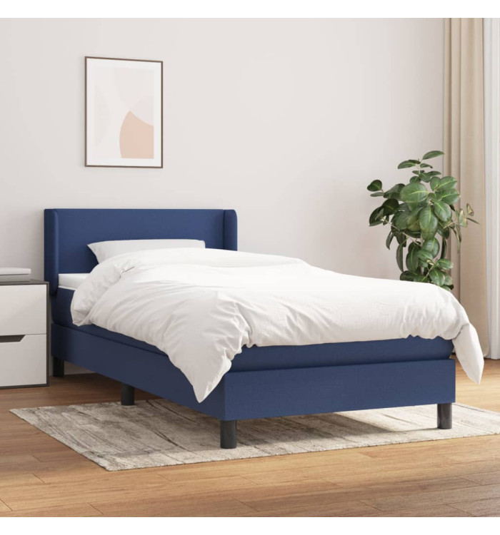 Sommier à lattes de lit avec matelas Bleu 90x190 cm Tissu | Mobilier & Déco