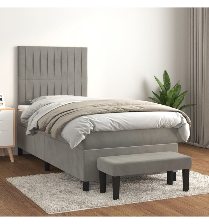 Sommier à lattes de lit et matelas Gris clair 80x200 cm Velours | Mobilier & Déco