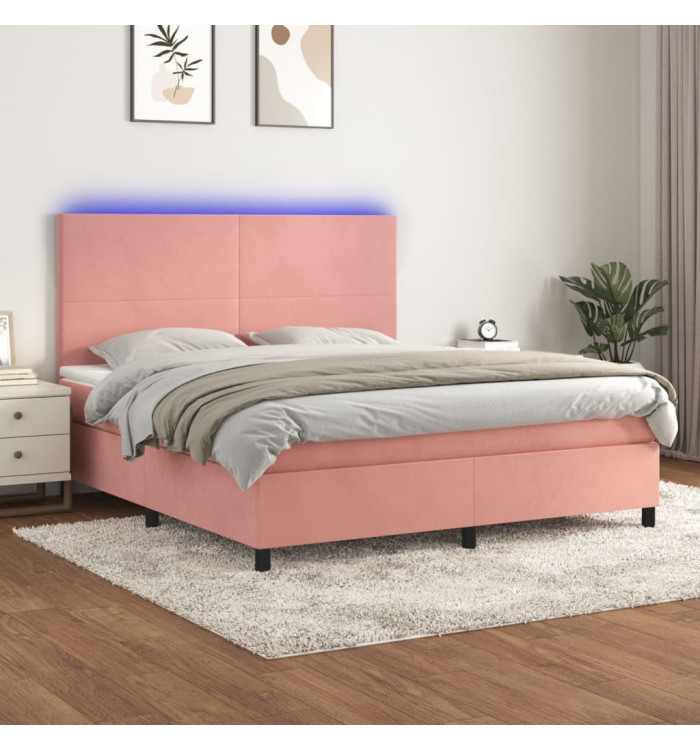 Sommier à lattes de lit et matelas LED Rose 160x200 cm Velours | Mobilier & Déco