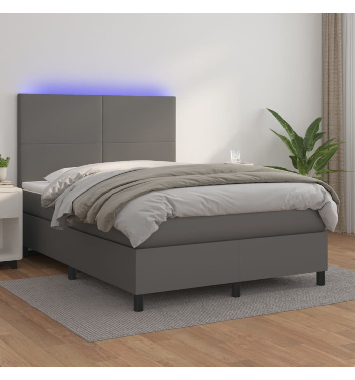 Sommier à lattes de lit avec matelas et LED Gris 140x200 cm | Mobilier & Déco