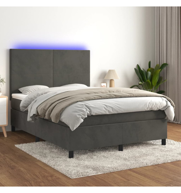 Sommier à lattes de lit avec matelas LED Gris foncé 140x190 cm | Mobilier & Déco