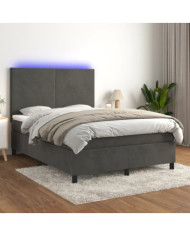 Sommier à lattes de lit avec matelas LED Gris foncé 140x190 cm | Mobilier & Déco
