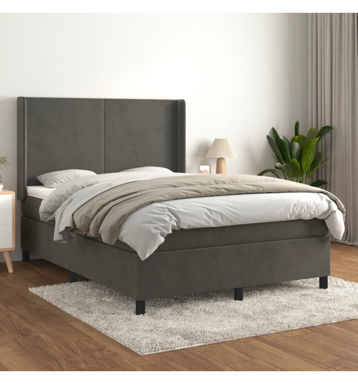 Sommier à lattes de lit et matelas Gris foncé 140x190cm Velours | Mobilier & Déco