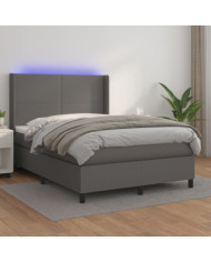 Sommier à lattes de lit matelas LED Gris 140x190cm Similicuir | Mobilier & Déco