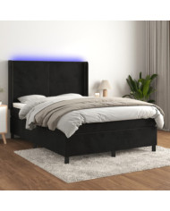 Sommier à lattes de lit matelas et LED Noir 140x190 cm Velours | Mobilier & Déco