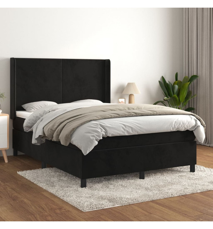 Sommier à lattes de lit avec matelas Noir 140x200 cm Velours | Mobilier & Déco