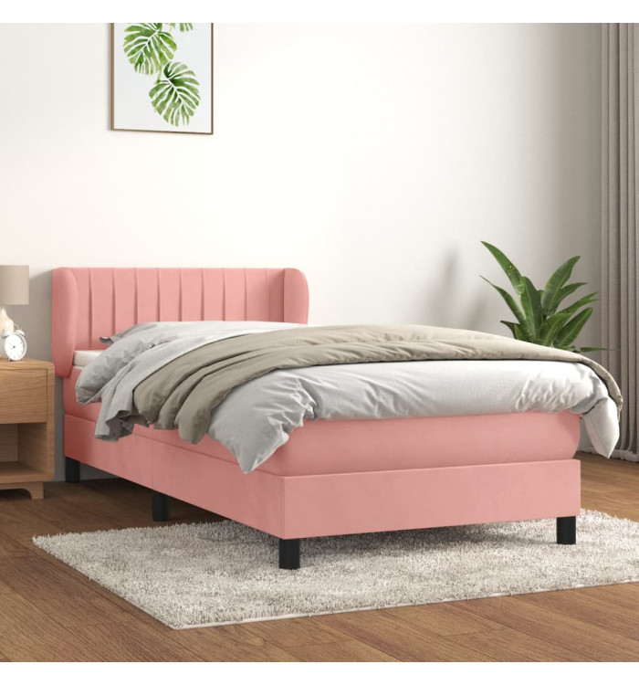 Sommier à lattes de lit avec matelas Rose 90x190 cm Velours | Mobilier & Déco