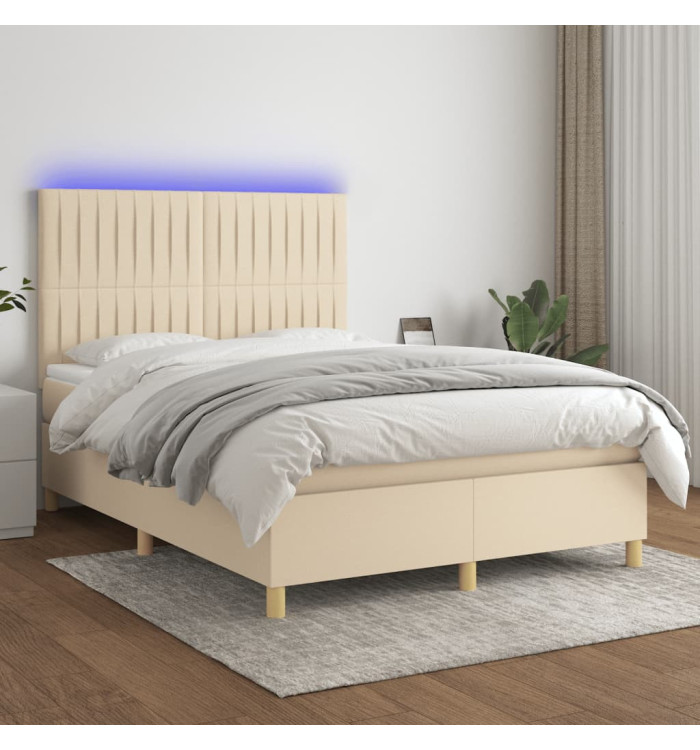 Sommier à lattes de lit et matelas et LED Crème 140x200cm Tissu | Mobilier & Déco