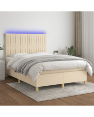 Sommier à lattes de lit et matelas et LED Crème 140x200cm Tissu | Mobilier & Déco