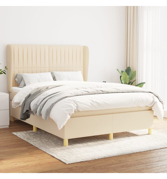 Sommier à lattes de lit avec matelas Crème 140x200 cm Tissu | Mobilier & Déco