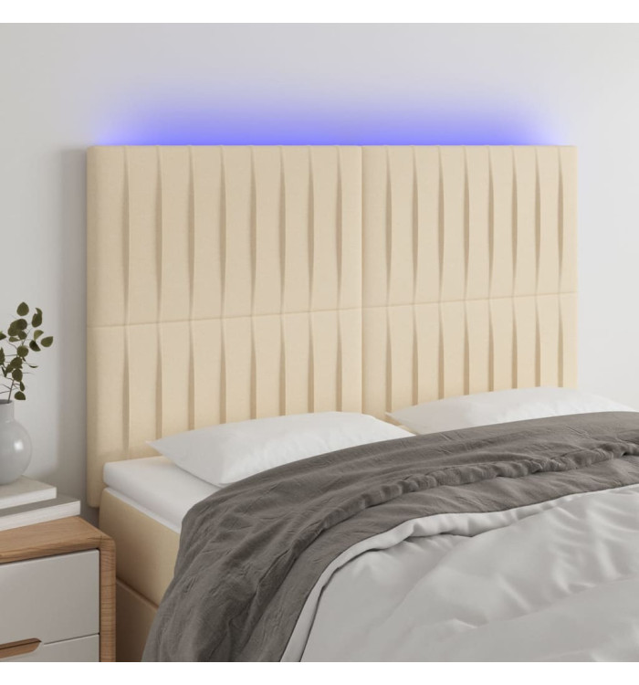 Tête de lit à LED Crème 144x5x118/128 cm Tissu | Mobilier & Déco
