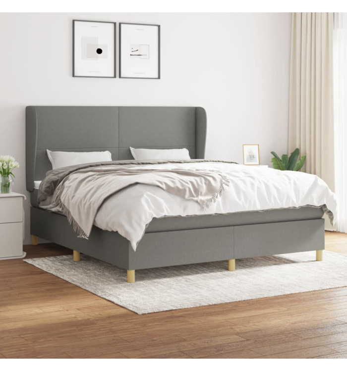 Sommier à lattes de lit avec matelas Gris foncé 160x200cm Tissu | Mobilier & Déco