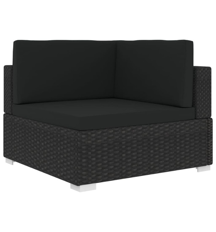 Chaise d'angle 1 pc et coussins Résine tressée Noir | Mobilier & Déco