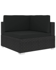 Chaise d'angle 1 pc et coussins Résine tressée Noir | Mobilier & Déco