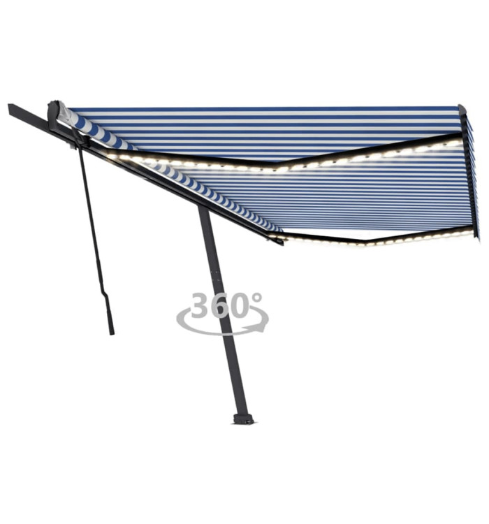 Auvent manuel rétractable avec LED 500x300 cm Bleu et blanc | Mobilier & Déco
