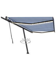 Auvent manuel rétractable avec LED 500x300 cm Bleu et blanc | Mobilier & Déco
