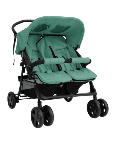 Poussette à deux places Vert Acier | Mobilier & Déco