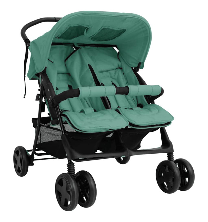 Poussette à deux places Vert Acier | Mobilier & Déco