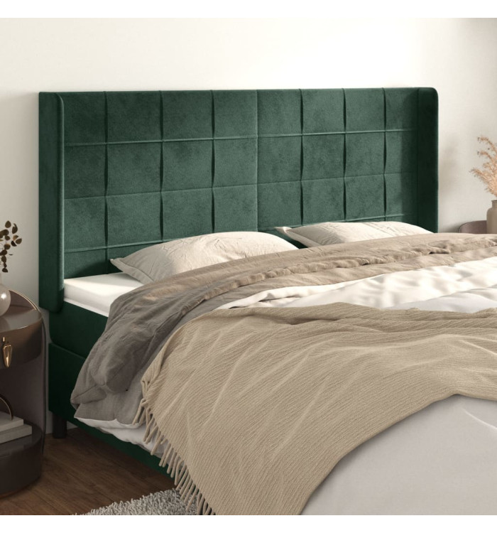Tête de lit avec oreilles Vert foncé 163x16x118/128 cm Velours | Mobilier & Déco