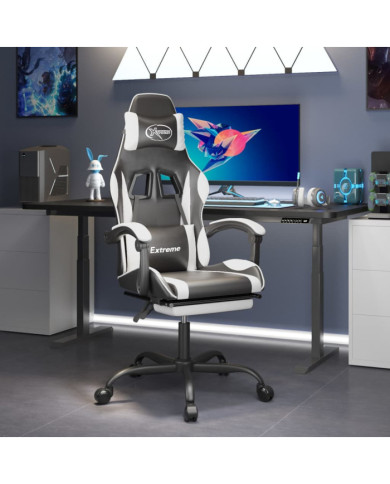Chaise de jeu avec repose-pied Noir et blanc Similicuir | Mobilier & Déco