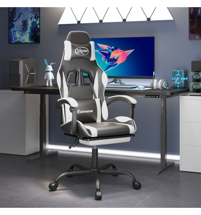 Chaise de jeu avec repose-pied Noir et blanc Similicuir | Mobilier & Déco